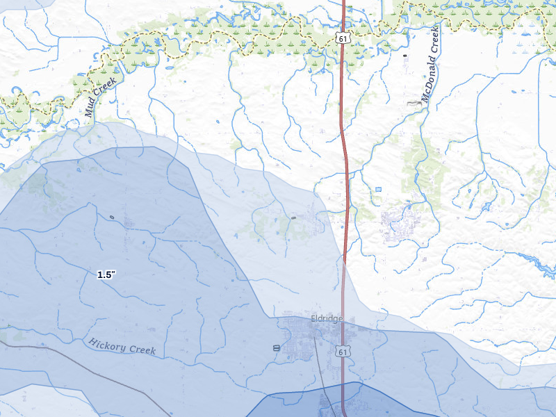 NEXRAD radar-signature map of the hail storm over Long Grove, IA on Jul 3, 2026