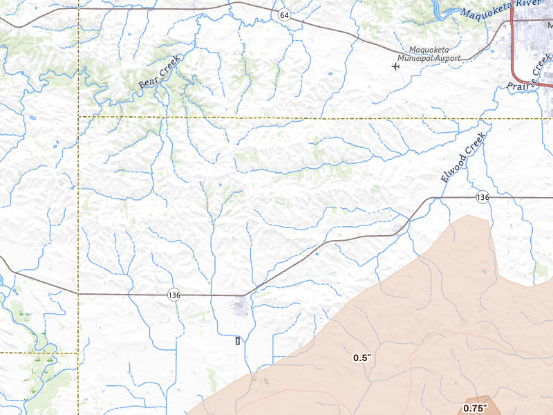 Radar-estimated hail-size map of the storm over Lost Nation, IA on Apr 2, 2026
