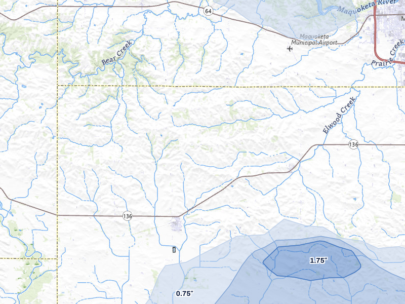 NEXRAD radar-signature map of the hail storm over Lost Nation, IA on Jul 3, 2026