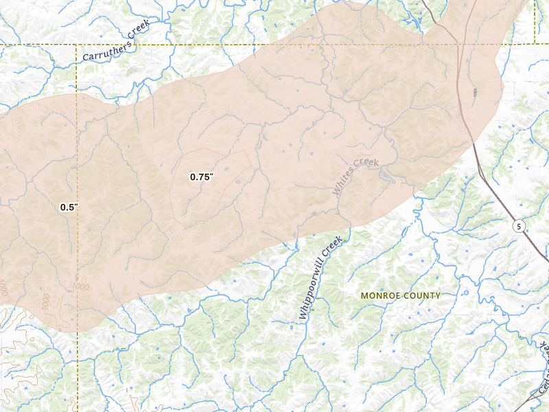 Radar-estimated hail-size map of the storm over Lovilia, IA