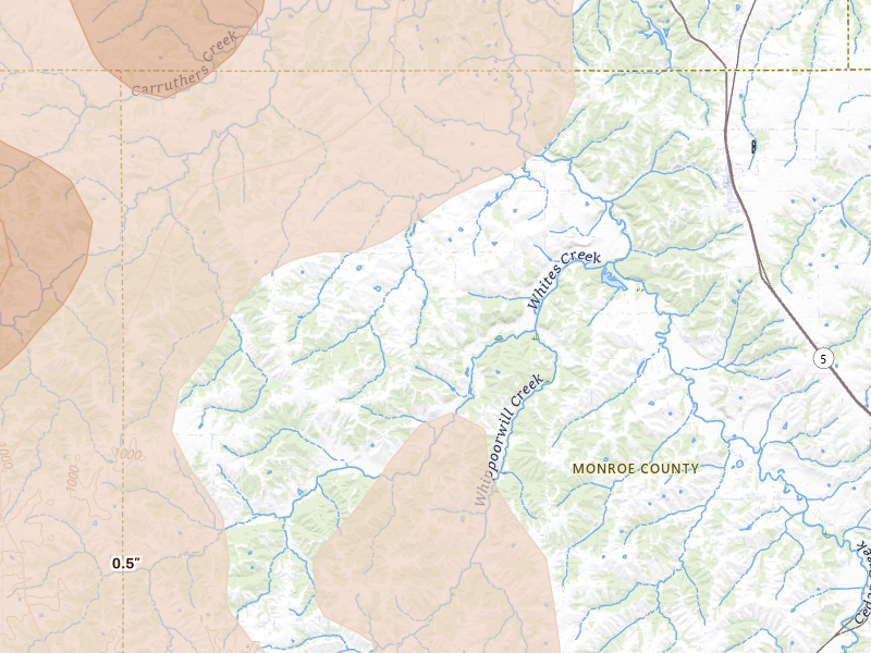 Radar-estimated hail-size map of the storm over Lovilia, IA on Jun 5, 2026