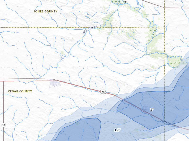 NEXRAD radar-signature map of the hail storm over Lowden, IA on Apr 2, 2026