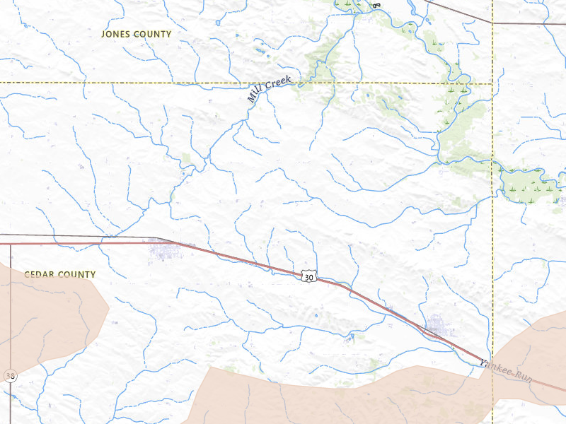 Radar-estimated hail-size map of the storm over Lowden, IA on Jul 3, 2026