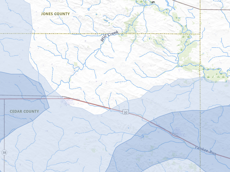 NEXRAD radar-signature map of the hail storm over Lowden, IA on Jul 3, 2026