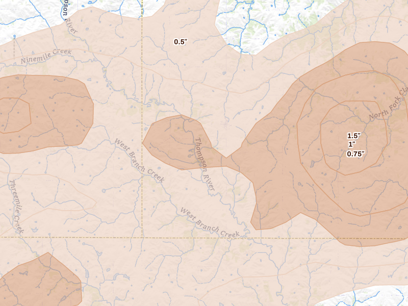 Radar-estimated hail-size map of the storm over Macksburg, IA