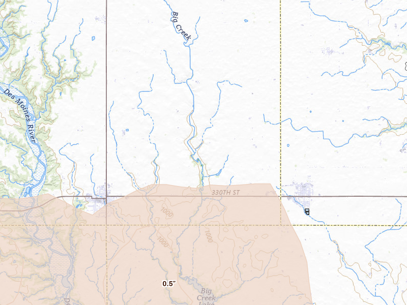 Radar-estimated hail-size map of the storm over Madrid, IA on Mar 30, 2026
