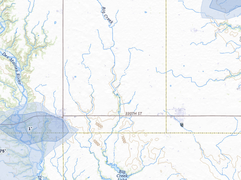 NEXRAD radar-signature map of the hail storm over Madrid, IA on Jul 3, 2026