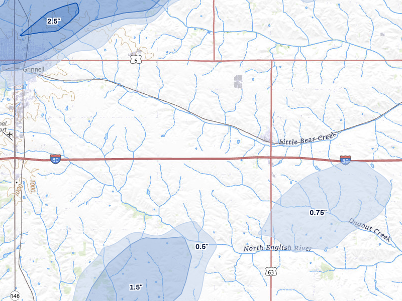 NEXRAD radar-signature map of the hail storm over Malcom, IA on Apr 17, 2026
