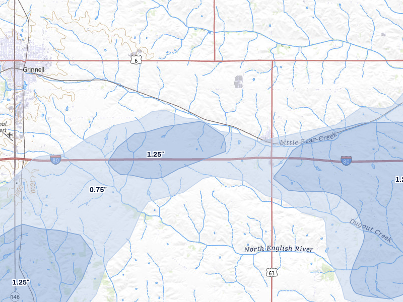 NEXRAD radar-signature map of the hail storm over Malcom, IA on Jul 3, 2026