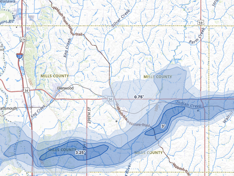 NEXRAD radar-signature map of the hail storm over Malvern, IA on May 15, 2026