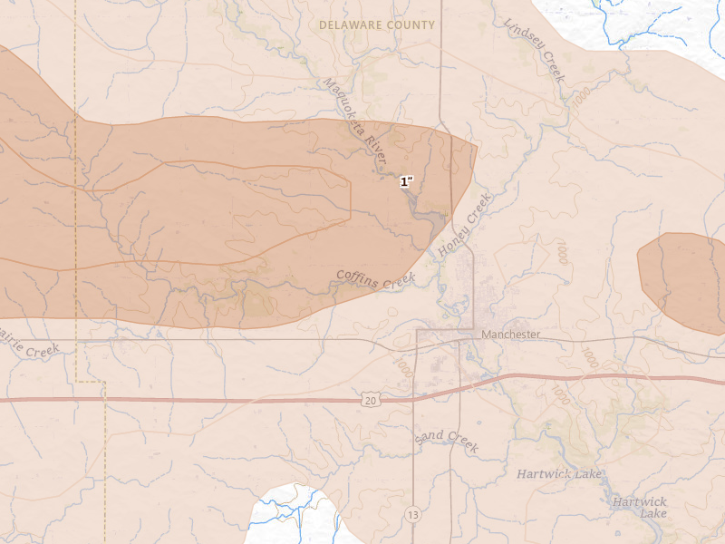 Radar-estimated hail-size map of the storm over Manchester, IA