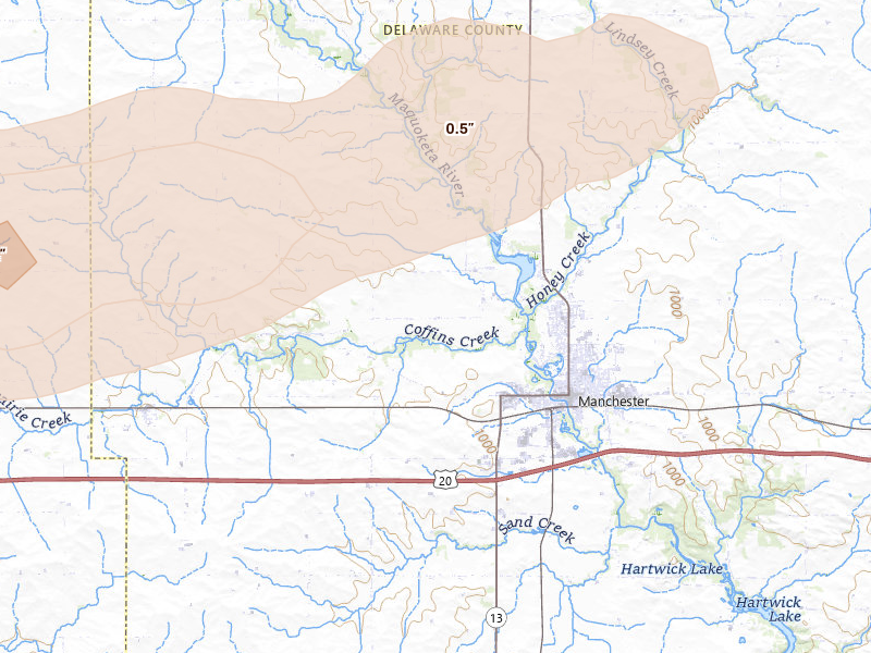 Radar-estimated hail-size map of the storm over Manchester, IA