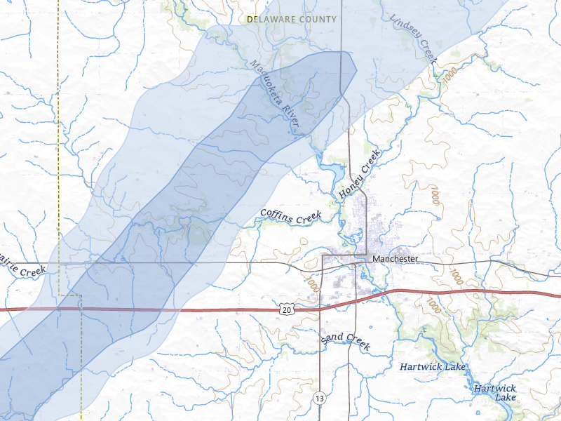 NEXRAD radar-signature map of the hail over Manchester, IA