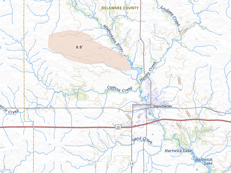 Radar-estimated hail-size map of the storm over Manchester, IA