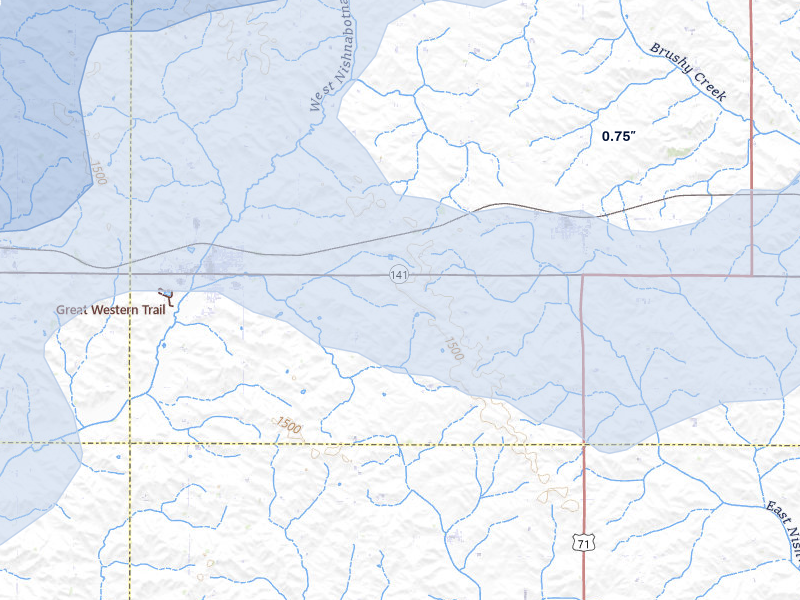 NEXRAD radar-signature map of the hail storm over Manning, IA on May 15, 2026