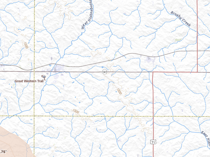Radar-estimated hail-size map of the storm over Manning, IA on Jul 27, 2026