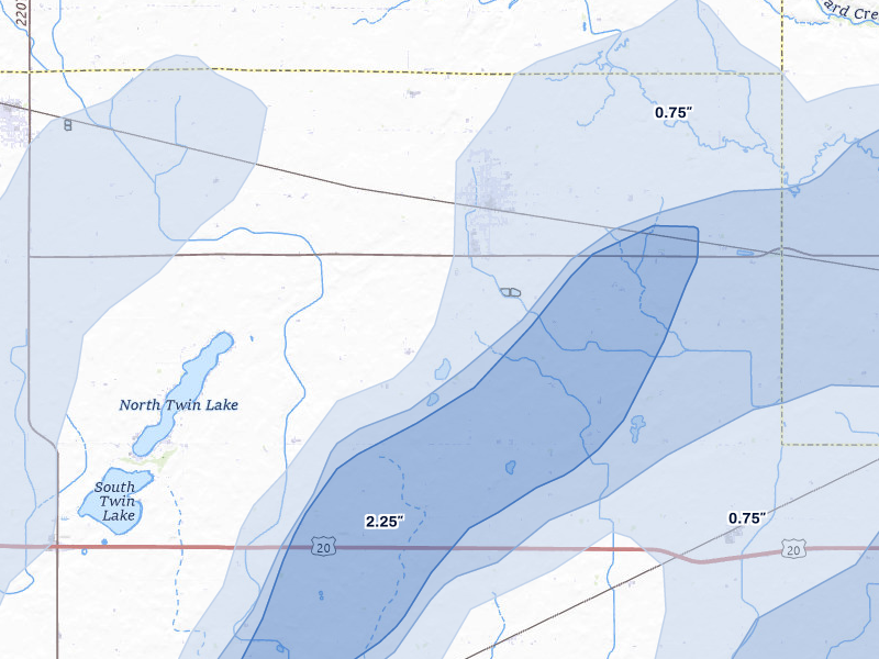 NEXRAD radar-signature map of the hail over Manson, IA
