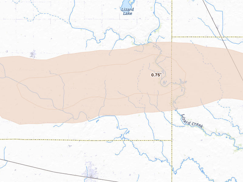 Radar-estimated hail-size map of the storm over Manson, IA on Aug 10, 2026
