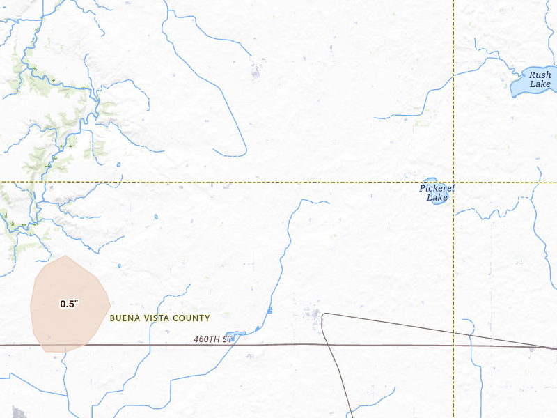 Radar-estimated hail-size map of the storm over Marathon, IA on Jul 2, 2026