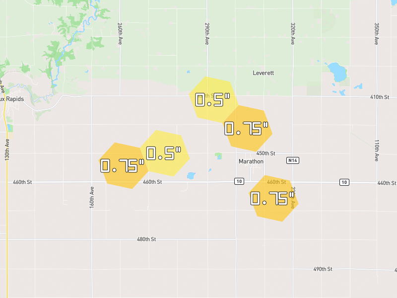 Hail map of Marathon, IA on Jul 3, 2026, hail up to 0.75"