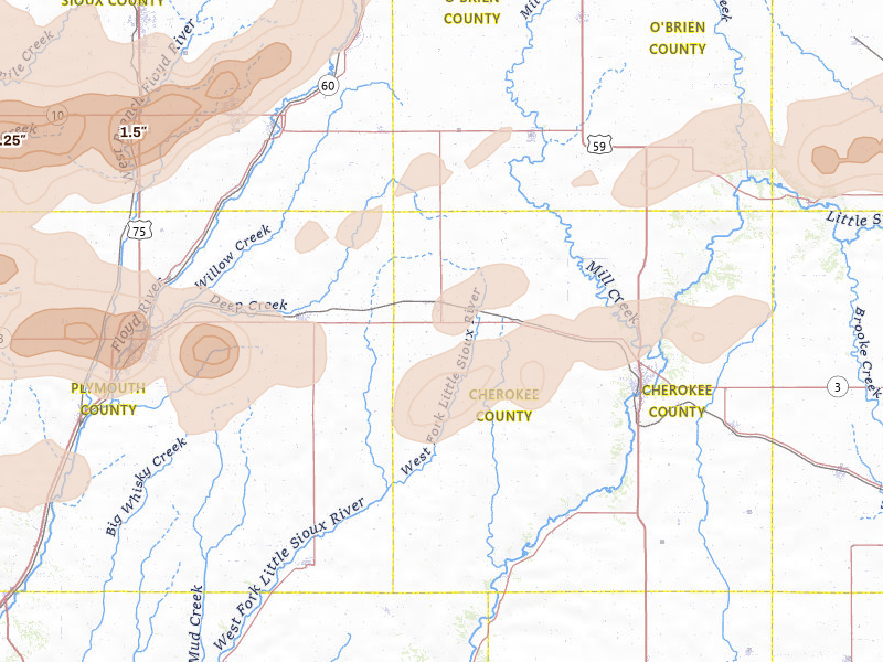 Radar-estimated hail-size map of the storm over Marcus, IA on Sep 1, 2026