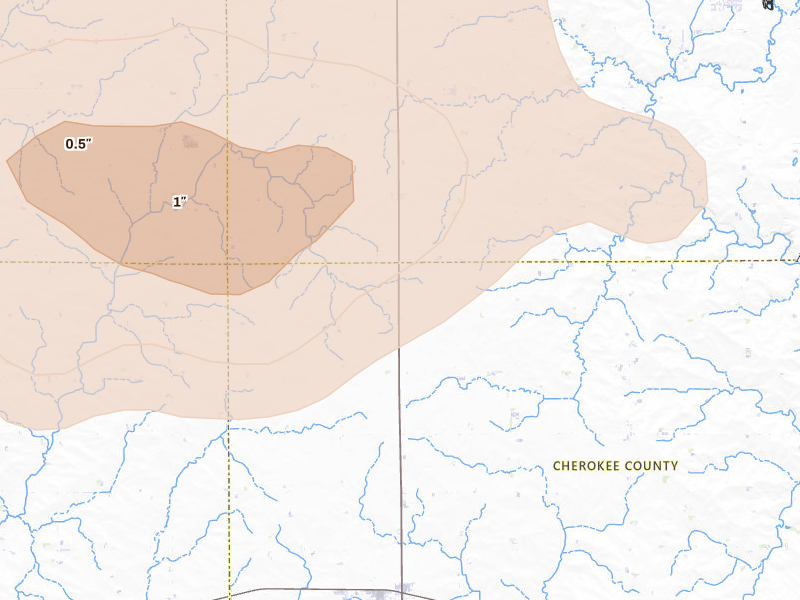 Radar-estimated hail-size map of the storm over Marcus, IA on Sep 5, 2026