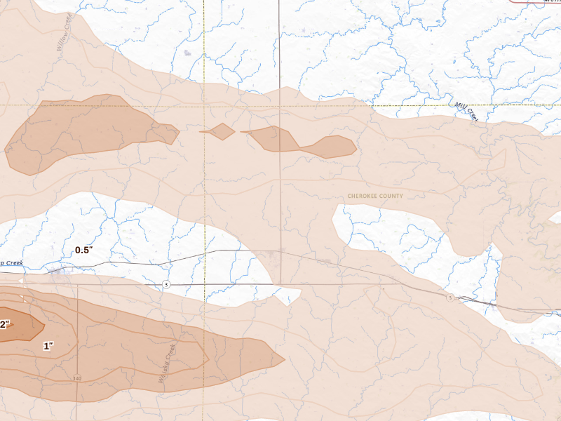 Radar-estimated hail-size map of the storm over Marcus, IA
