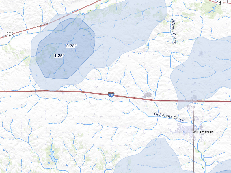NEXRAD radar-signature map of the hail over Marengo, IA