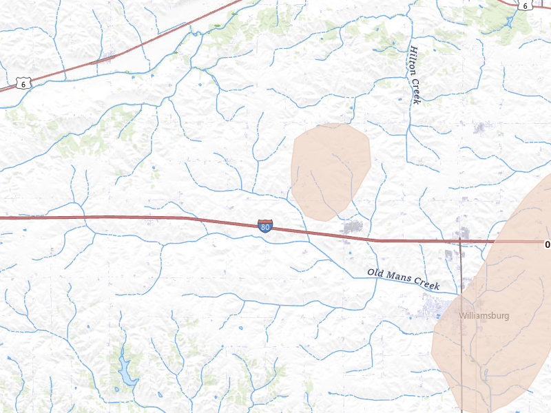 Radar-estimated hail-size map of the storm over Marengo, IA on Jun 16, 2026