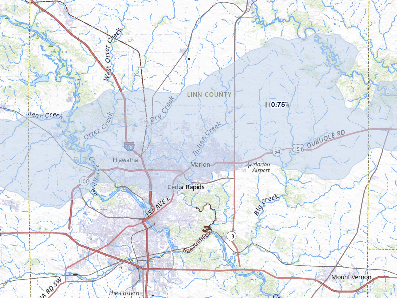 NEXRAD radar-signature map of the hail storm over Marion, IA on Mar 30, 2026