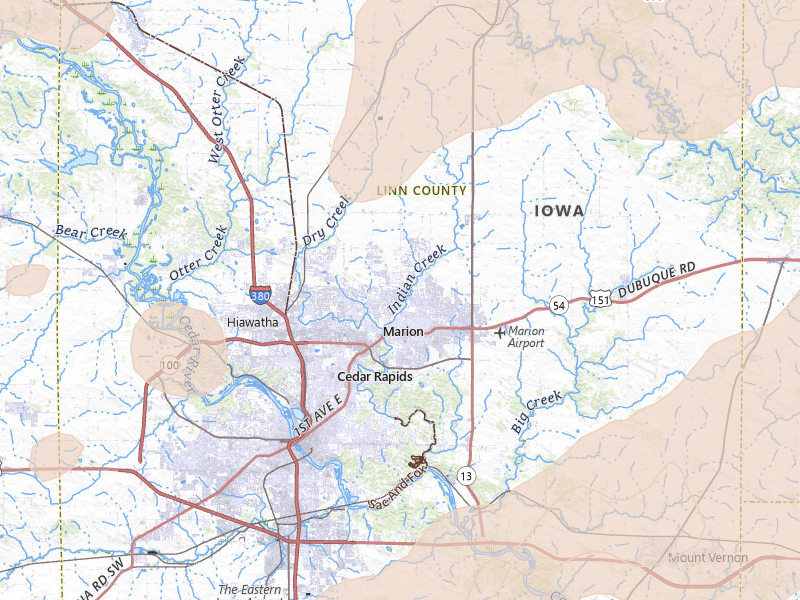 Radar-estimated hail-size map of the storm over Marion, IA on Apr 17, 2026