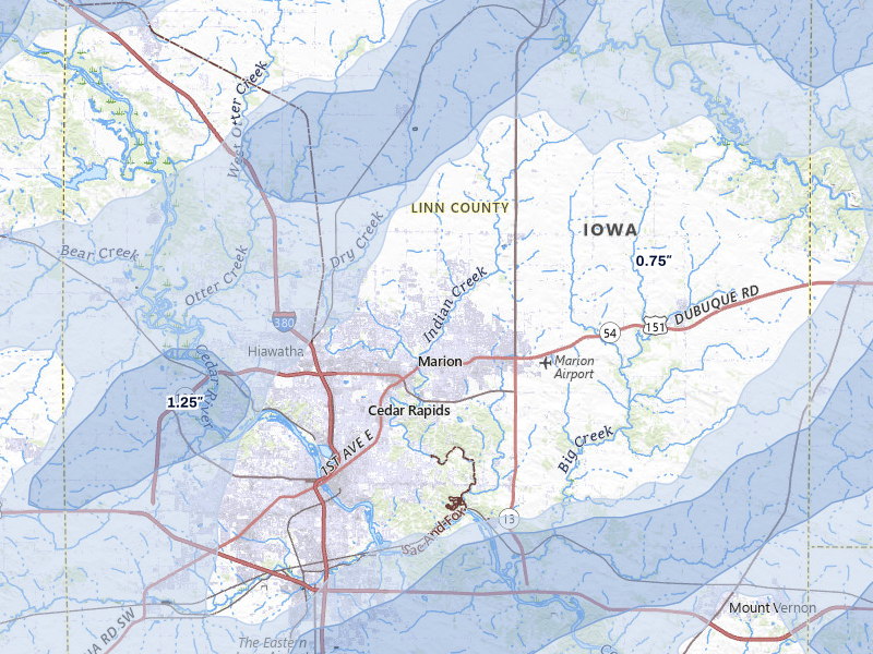 NEXRAD radar-signature map of the hail over Marion, IA
