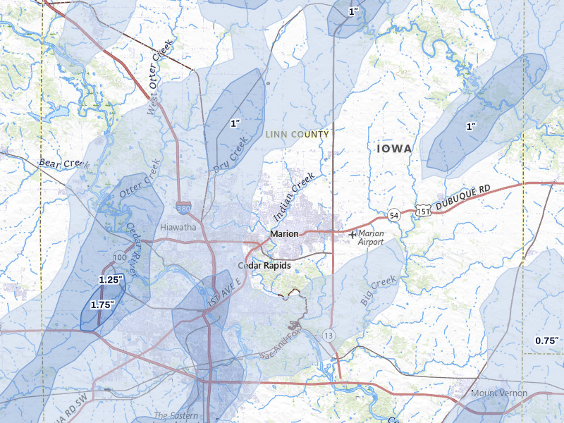 NEXRAD radar-signature map of the hail over Marion, IA
