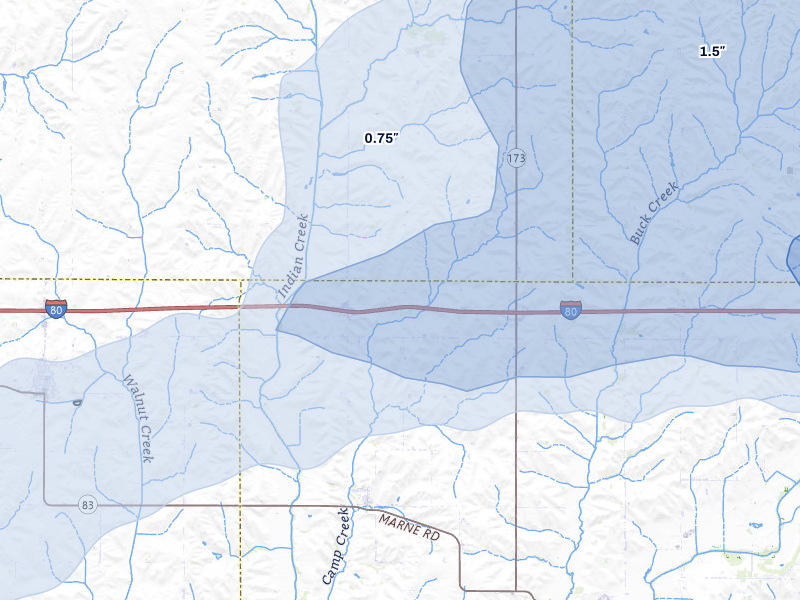 NEXRAD radar-signature map of the hail storm over Marne, IA on Mar 30, 2026
