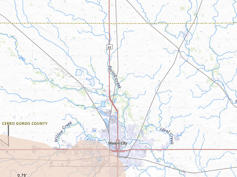 Radar-estimated hail-size map of the storm over Mason City, IA