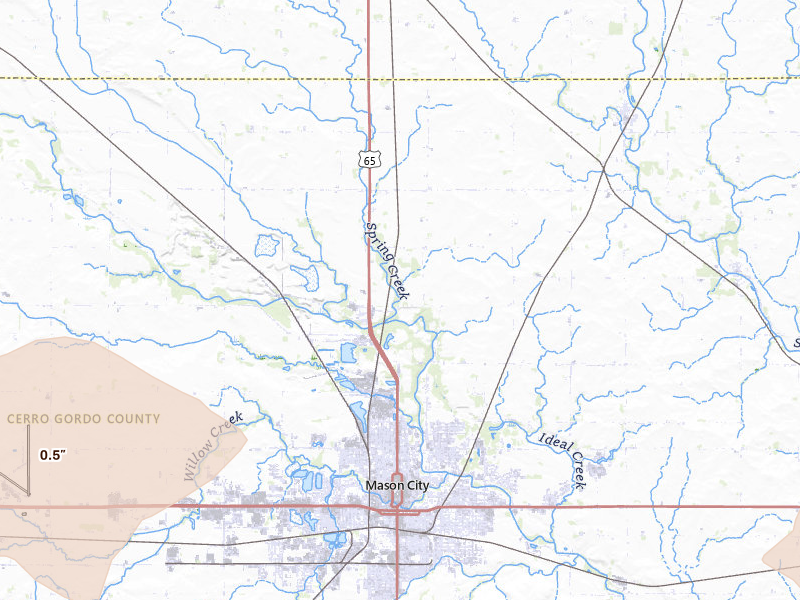 Radar-estimated hail-size map of the storm over Mason City, IA on Jun 28, 2026
