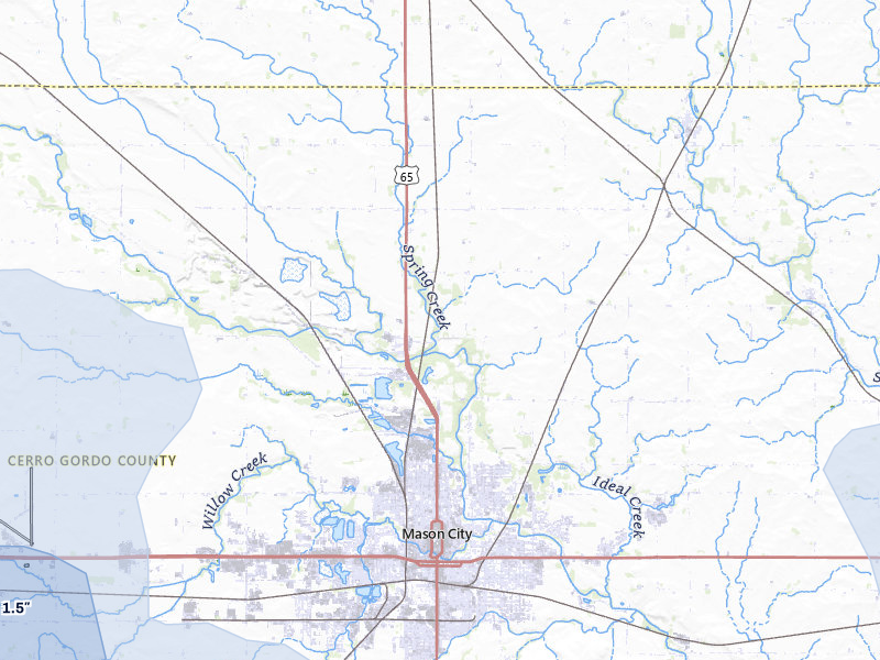 NEXRAD radar-signature map of the hail storm over Mason City, IA on Jun 28, 2026