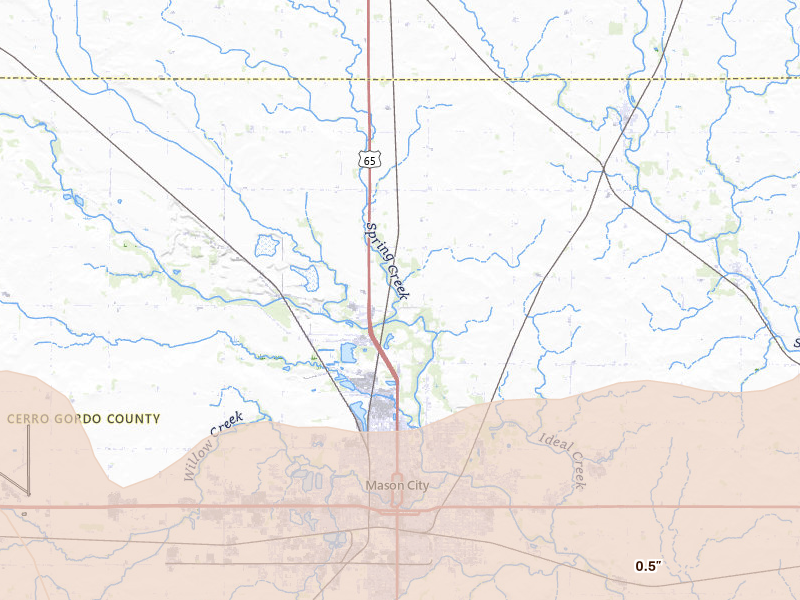 Radar-estimated hail-size map of the storm over Mason City, IA on Jul 2, 2026