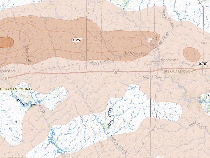 Radar-estimated hail-size map of the storm over Masonville, IA