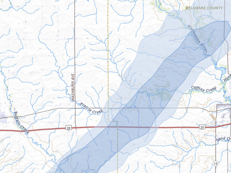 NEXRAD radar-signature map of the hail over Masonville, IA