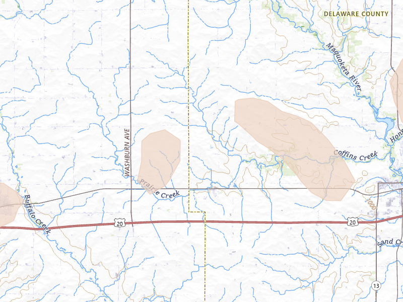 Radar-estimated hail-size map of the storm over Masonville, IA on Aug 11, 2026