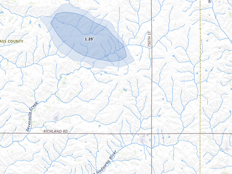 NEXRAD radar-signature map of the hail storm over Massena, IA on Mar 6, 2026