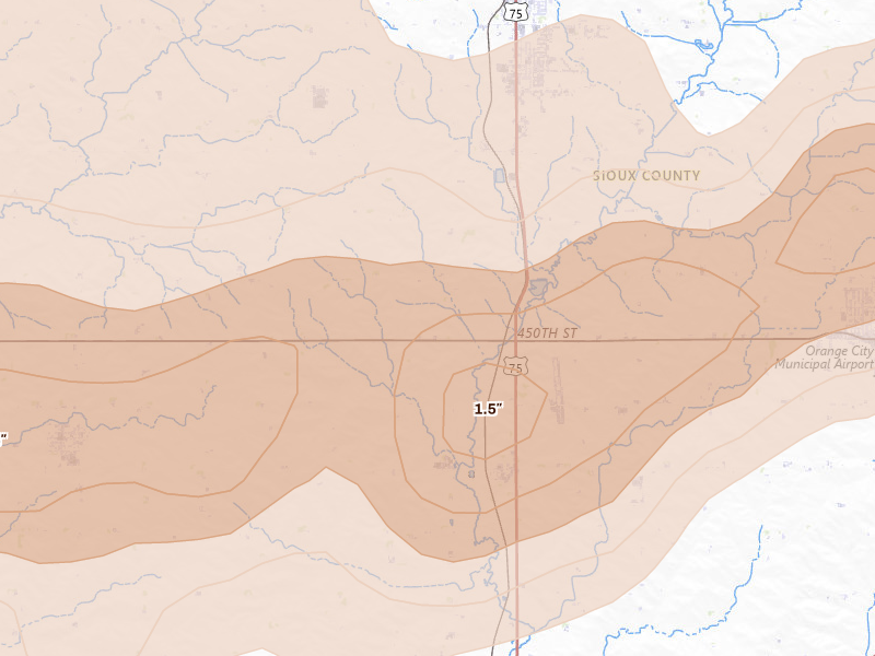 Radar-estimated hail-size map of the storm over Maurice, IA on Sep 1, 2026