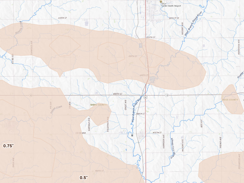 Radar-estimated hail-size map of the storm over Maurice, IA