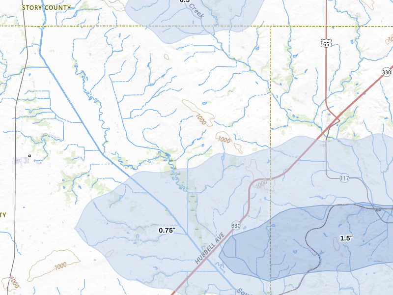 NEXRAD radar-signature map of the hail storm over Maxwell, IA on Mar 30, 2026