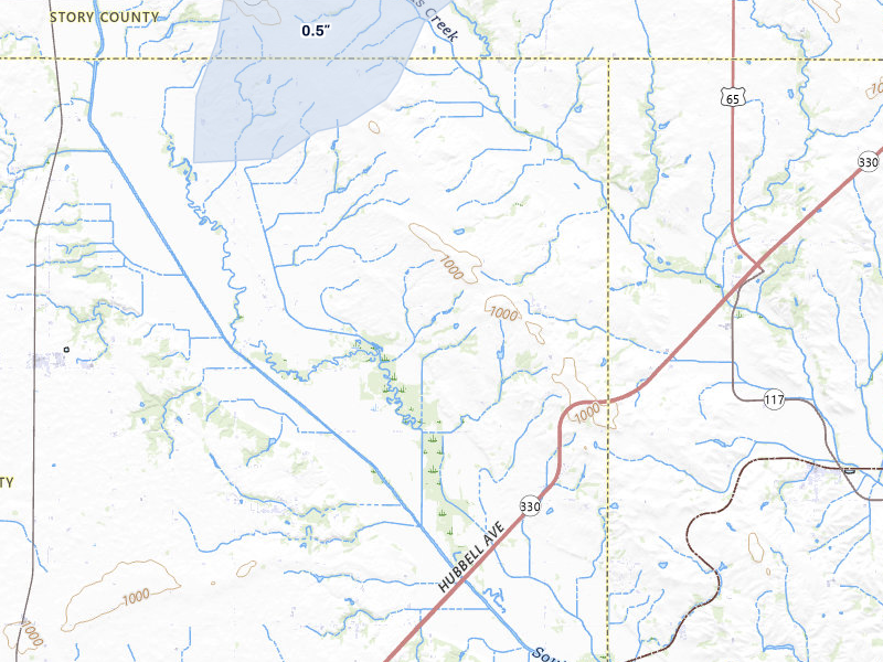 NEXRAD radar-signature map of the hail over Maxwell, IA