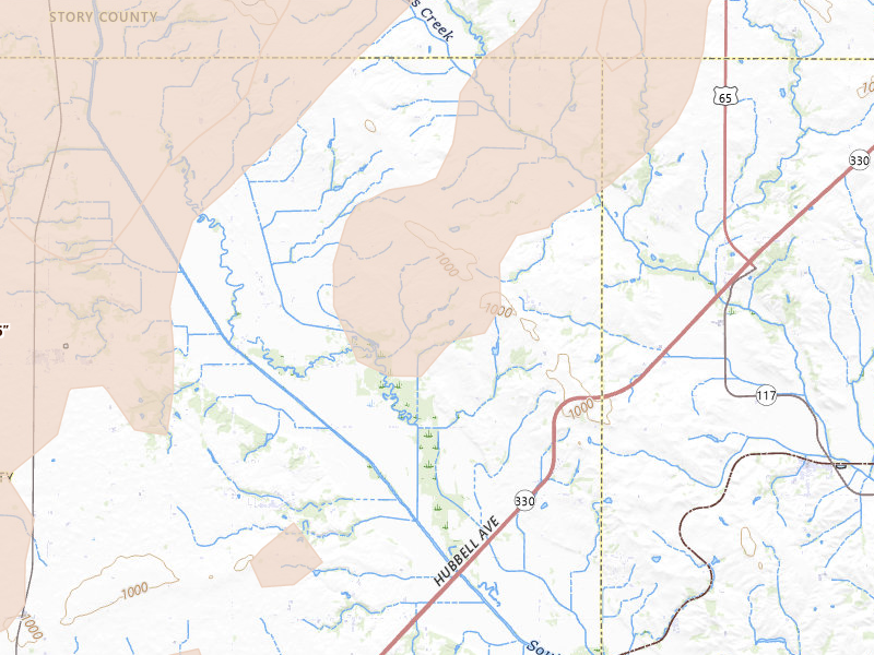 Radar-estimated hail-size map of the storm over Maxwell, IA on Jul 2, 2026