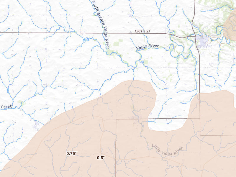 Radar-estimated hail-size map of the storm over Maynard, IA