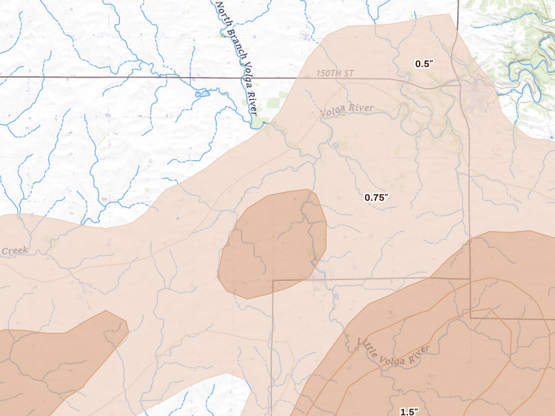 Radar-estimated hail-size map of the storm over Maynard, IA on Jul 2, 2026