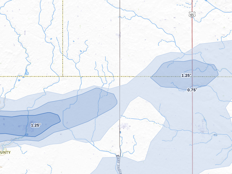 NEXRAD radar-signature map of the hail storm over Mc Callsburg, IA on Jun 28, 2026